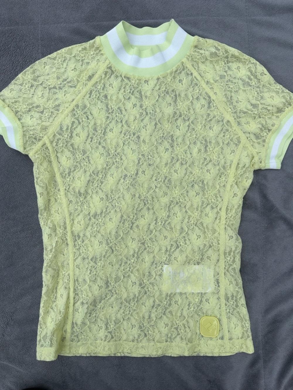Alexander Wang Yellow Lace Short Sleeve Top with White Trim